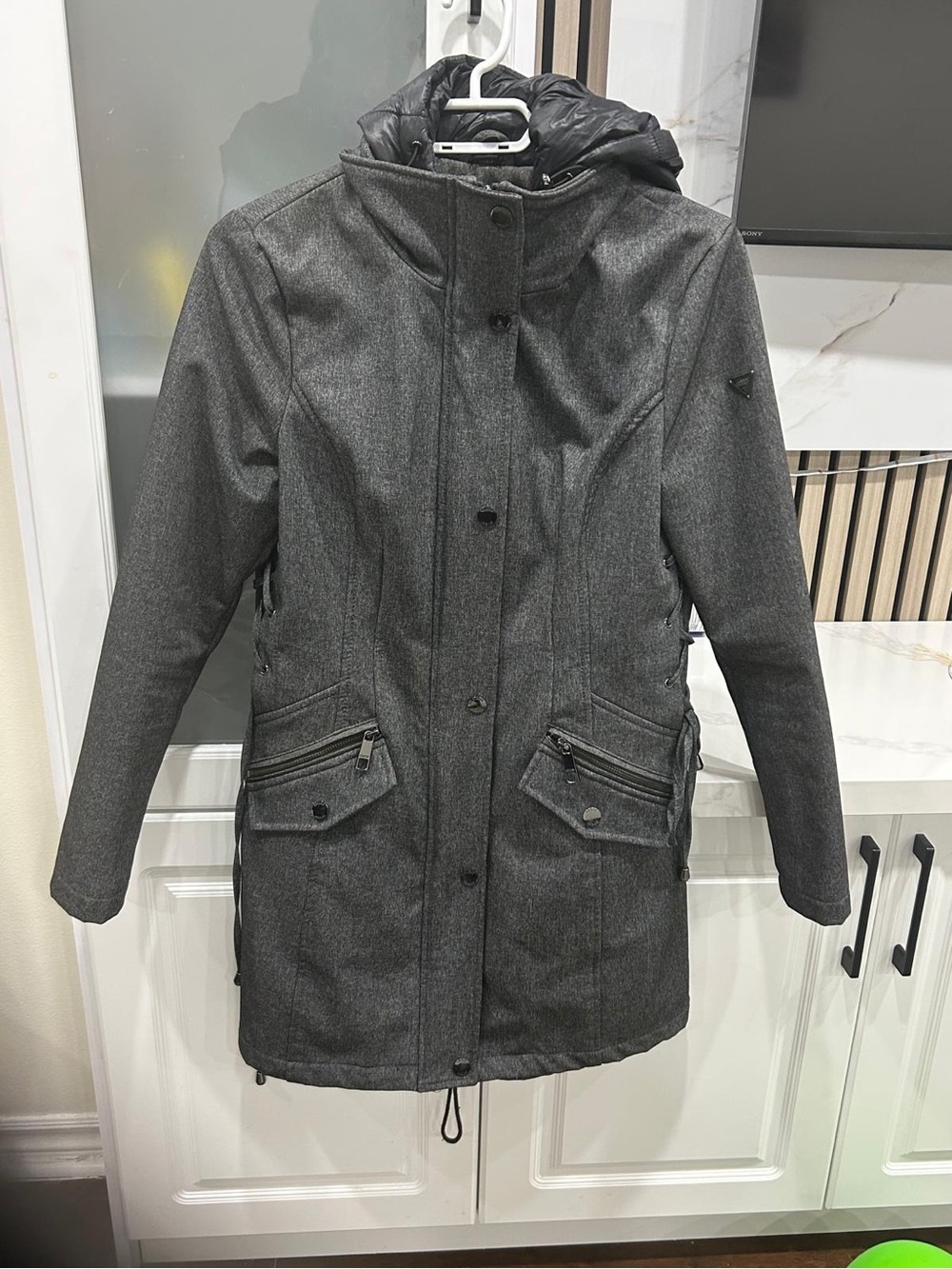 Women's Dark Gray Hooded Trench Coat - Insulated Winter Parka